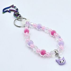 Handmade Kuromi Keychain Bag Charm, Pearls, Beads, & AB Crystals